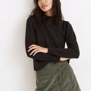 Madewell Heather Charcoal Gray (Re)sourced Plush Mockneck Puff-Sleeve Top Medium